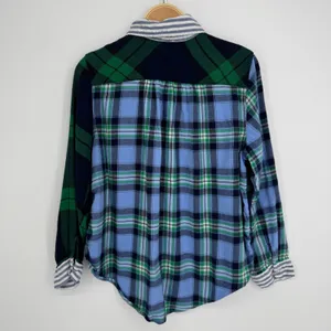 Aerie Flannel Mixed Plaid Button Down Shirt Medium Blue Green Colorblock Preppy thumbnail 5