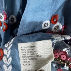 Let Me Be Anthropologie Laurel Floral Embroidered Mini Dress Blue Puff Sleeve XS thumbnail 9