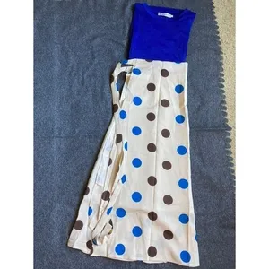 Women Casual blue Polka‎ Dot T Shirt with Asymmetrical Midi Wrap Skirt set new thumbnail 6