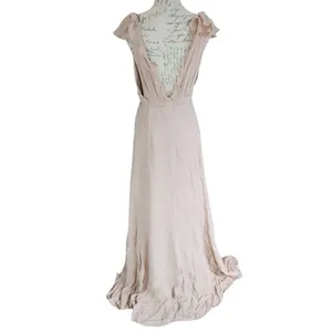 Reformation Peppermint Dress maxi gown Champagne‎ Blush Nude Ruffled Wrap Medium thumbnail 6