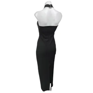 NA-KD Black Sleeveless Rose Halter High Neck Slit Midi Maxi Bodycon Dress XS thumbnail 2