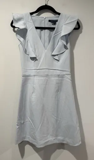 NEW French Connection Dress Womens 2 Light Blue Ruffle Going Out Party Minimal thumbnail 1