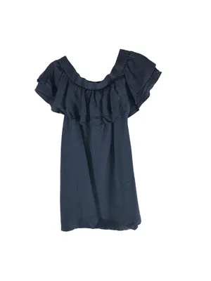 Do+Be Navy Blue Off-Shoulder Ruffle Mini Dress Tencel Size L thumbnail 2