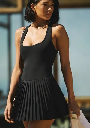 Fabletics Black Hot Shot Pleated Dress Classic Mini thumbnail 1