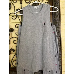 PJ Salvage Pajama Set Sz S Gray Pink Lightning Bolt Joggers Tank Pajamas Sleep thumbnail 2