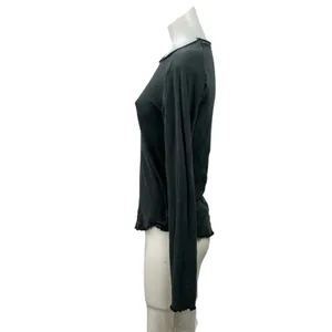 Free People We The Free Be My Baby Black Long Sleeve Lettuce Edge T Shirt Tee L thumbnail 2