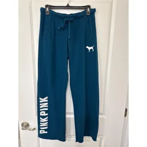 Victoria's Secret PINK Y2K Sweatpants Small Blue Logo Dog Raw Hem thumbnail 2