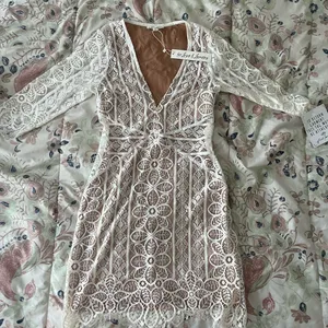 For Love & Lemons Ivory Lace Long Sleeve V-Neck Mini Dress thumbnail 1