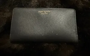 Kate Spade Solid Black Long Bifold Slim Wallet Gold-Tone Hardware Snap Closure thumbnail 1