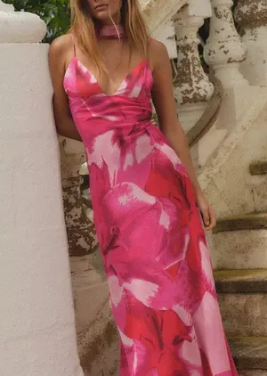 ZARA Elegant Pink Floral Maxi Dress thumbnail 1