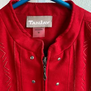 Vintage Tanjay‎ Red faux suede/knit zip up studded womens jacket sz M thumbnail 2