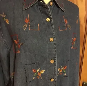 Vintage 90s autumn leaves oversized denim leaves top thumbnail 5