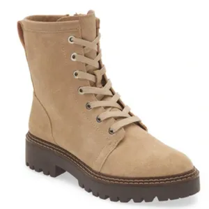 NEW NORDSTROM Moonie Water Resistant Leather Combat Boot In Beige Sand thumbnail 2