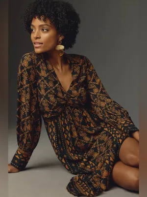 Farm Rio Long-Sleeve‎ V-Neck Printed Tie Front Midi Dress Womens Size XXS thumbnail 2