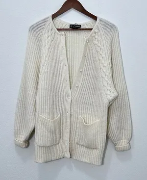 Women's Vintage Counterparts Loose Knit Cream Coastal Grandma Cardigan Size S thumbnail 1