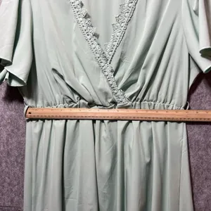 SHEIN Curve Mint Green Lace Trim V-Neck Empire Waist Flutter‎ Sleeve Dress 1XL thumbnail 3