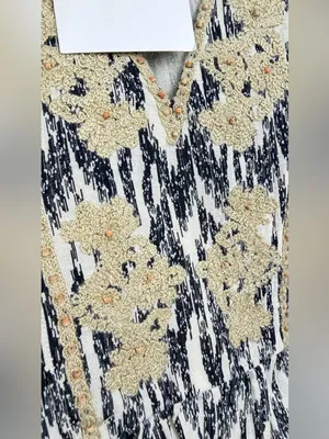 Zara NWT Linen Cotton Blend Long Sleeve V-Neck Dress with Gold Embroidery SZ XS thumbnail 7