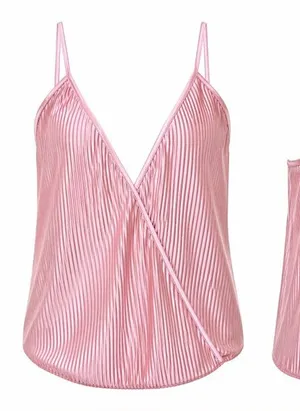 Wayf Satin Pleated Bodysuit in Rose Pink thumbnail 1