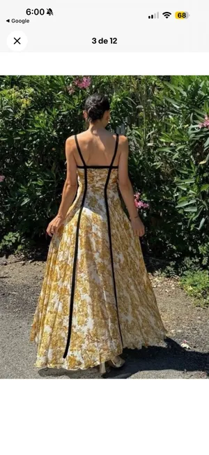 Zara Yellow Floral Maxi Dress with Black Piping thumbnail 5