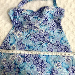 Vintage City Triangles Blue Floral Hawaiian Y2K 90s Coconut Girl Halter Dress 10 thumbnail 9
