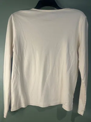 L.L.Bean M 100% Supima Cotton Ivory Long Sleeve Top Coastal Classic Neutral thumbnail 4