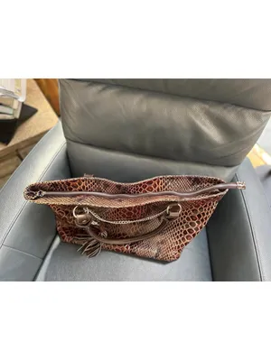 Brown Snake Print Women's Tote Bag with Chain and Tassel thumbnail 7