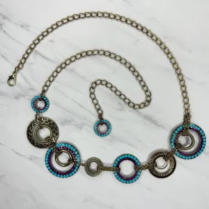 Blue Purple Rhinestone Studded Gold Tone Circle Chain Belt S/M Small Medium ✨ thumbnail 1