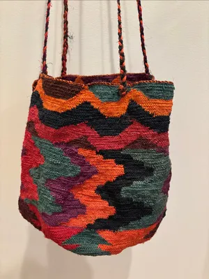 Free People Handwoven Bag Moroccan Kilim Colorful Basket Purse thumbnail 2