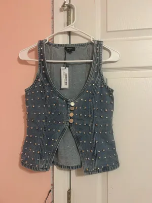 NWT Nasty Gal Studded Denim Corset Top thumbnail 3