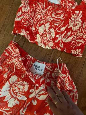 Women's Red Floral Maxi Dress with Smocked Bodice thumbnail 3