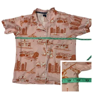 Katie Kime Nashville Toile Short Sleeve Pajama Top - Orange/Pink - Small thumbnail 3