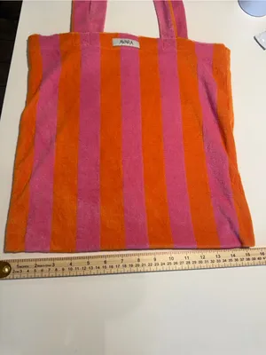 NWT Avara Pink Orange Striped Terry Cloth Beach Tote Bag‎ Pool,Vacation,Carryall thumbnail 6