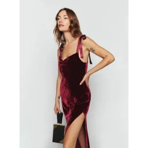 Reformation Nya Velvet Maxi Sleeveless Dress Chianti Dark Burgundy Size L thumbnail 4