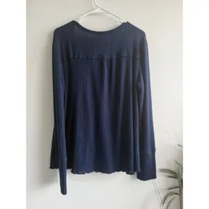 Anthropologie Womens Navy Blue Waffle Knit Henley Long Sleeve‎ Top Large 1192 thumbnail 3