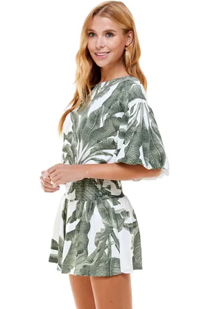 | NWOT | Bubble Sleeves Palm Tree Top | S | Green | CT7619 thumbnail 2