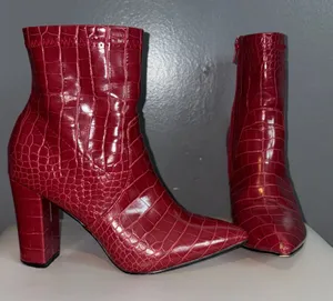 Catherine Malandrino Red Croc Embossed Ankle Boots | Size 6.5 thumbnail 1