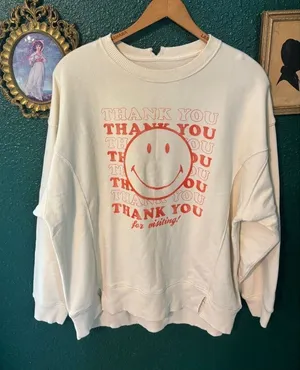 Aerie Tan Thank You Smiley NWT Oversized Crewneck Sz XS thumbnail 1
