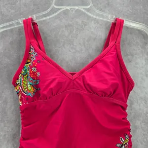 Athleta Pink Floral‎ Scrunch Tie Padded Swimwear Tankini Tank Top Medium 34 B/C thumbnail 3