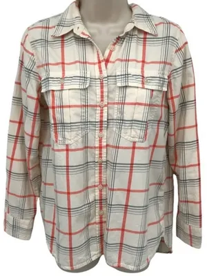 Banana Republic Plaid Button Down Shirt Women’s Size XS Orange Gray Cotton NEW thumbnail 1
