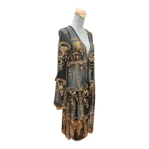 Haute Monde Kimono Duster Robe Jacket Women Size L Bronze Embroidery Boho Retro thumbnail 2