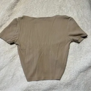 Zara Beige Crop Top Short Sleeve Ribbed Ruched Excellent Condition Size Small thumbnail 5