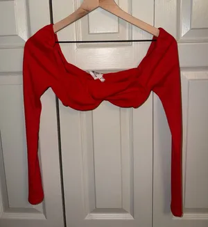 Princess Polly Red Crop Top Long Sleeve thumbnail 1