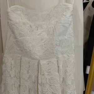 Anthropologie - Lace strapless white midi a line dress thumbnail 7