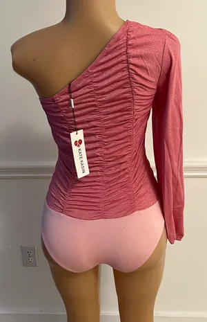 Kate Kasin Hot Pink Ripple Rib One Shoulder thumbnail 3
