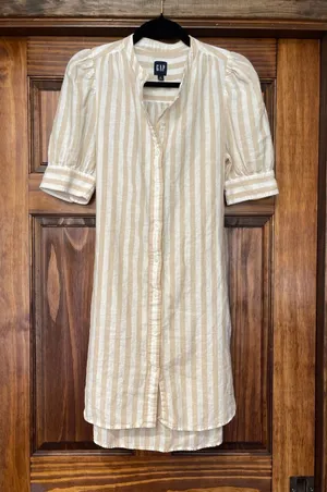 GAP linen cotton blend button-down shirt dress small thumbnail 1