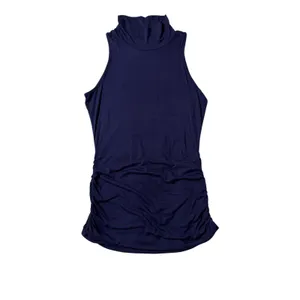 Navy Sleeveless Ruched Turtleneck Tunic L Minimalist Office thumbnail 8