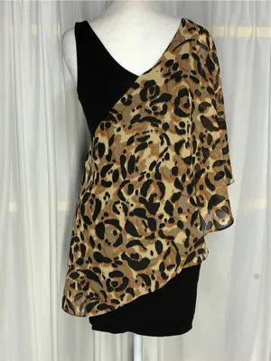 bebe Asymmetrical Leopard-Print Dress Y2K Black & Tan XS thumbnail 2