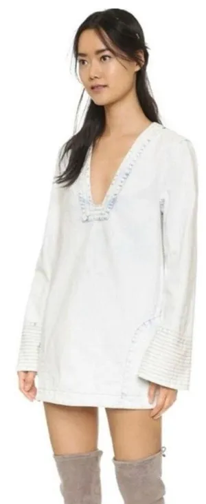 Free People Denim Long Sleeve Light‎ Wash Top S/P thumbnail 1