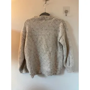 Cream Black Flecked Chunky Knit Crewneck Sweater Small Marl Pullover thumbnail 2