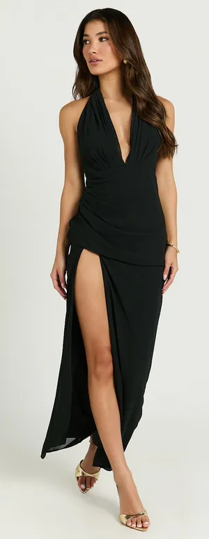 New Showpo Nikki Maxi Dress Halter Thigh Split Wrap Dress MSRP $149 thumbnail 1